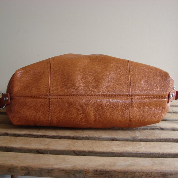 Heshe Genuine Pepple Grain Leather Tote Shoulder Bag Satchel Purse Tan Brown - Picture 11 of 15